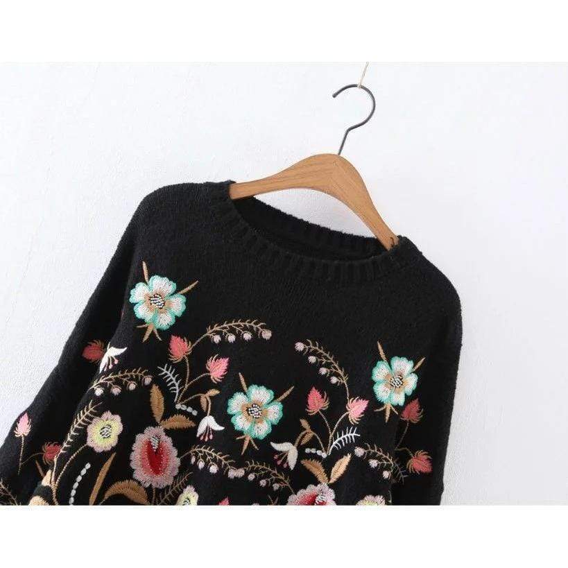 Embroidered Knit Sweater - wickedafstore
