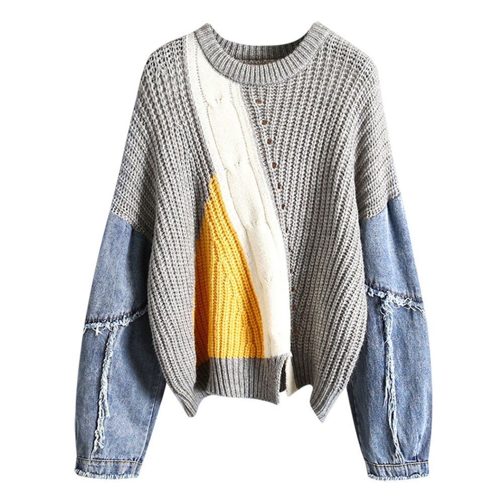 Lelya Denim Patchwork Sweater-CALLISTARI