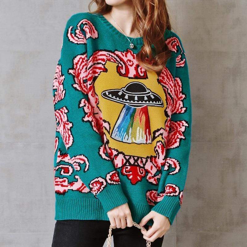 wickedafstore UFO Retro Sweater In Green