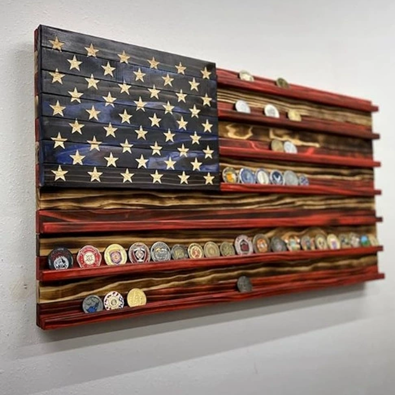 Large Rack For Flags Handmade American Flag Challenge Coin Hanging Wall Display Rack ...