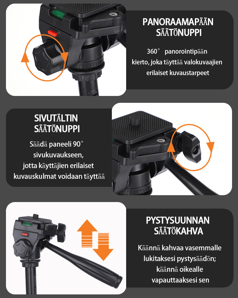 Teleskooppijalusta (jatkettavissa jopa 150 cm asti, yleiskäyttöinen)