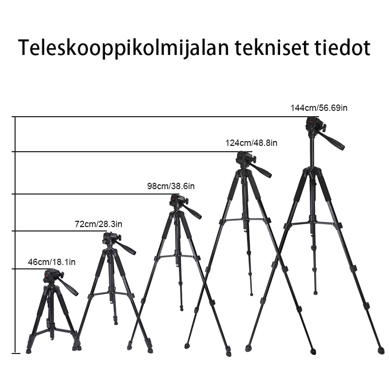 Teleskooppijalusta (jatkettavissa jopa 150 cm asti, yleiskäyttöinen)