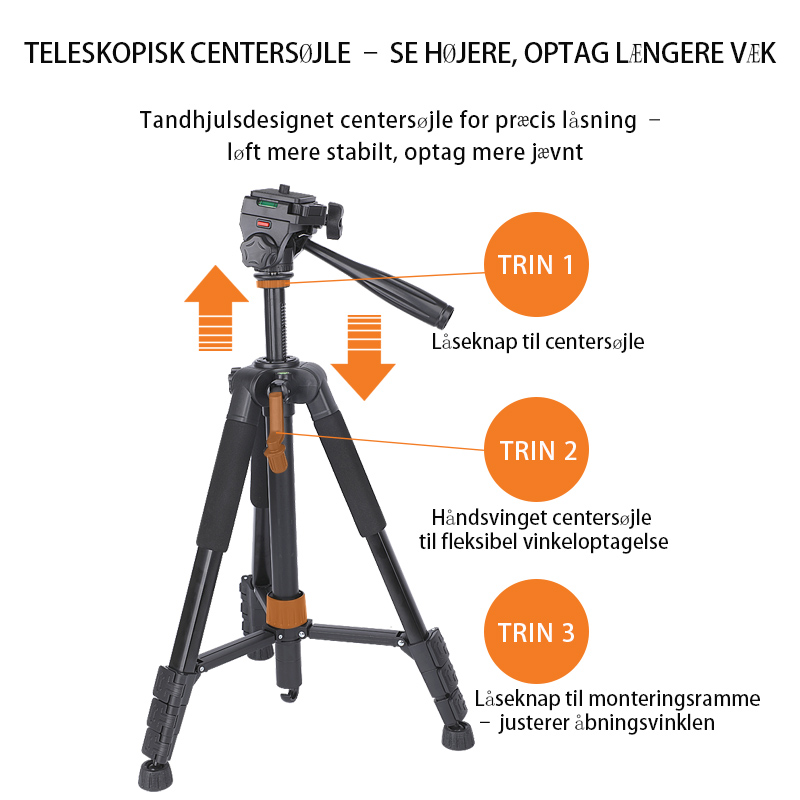 Teleskopstativ (kan forlænges op til 150 cm, universelt kompatibelt)