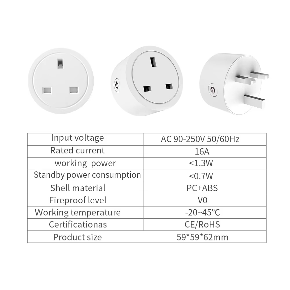 TASMOTA WiFi Plug 16A Works With Home Assitant Electric Consumption Monitoring UK Standard ESP8285