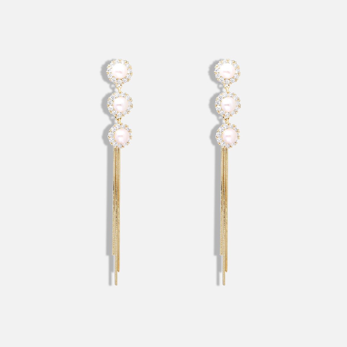 Elegant Pearl & Zircon Tassel Earrings