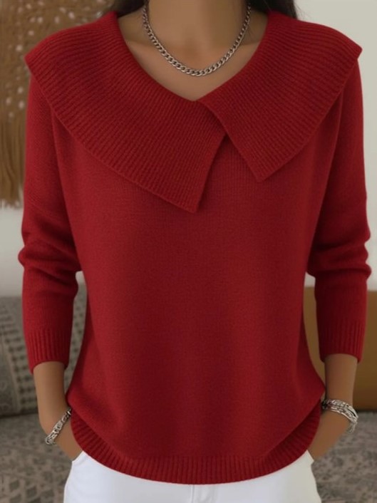Elegant Wide Collar Knit Pullover Long Sleeve Sweater (Buy 2 Free Shipping)