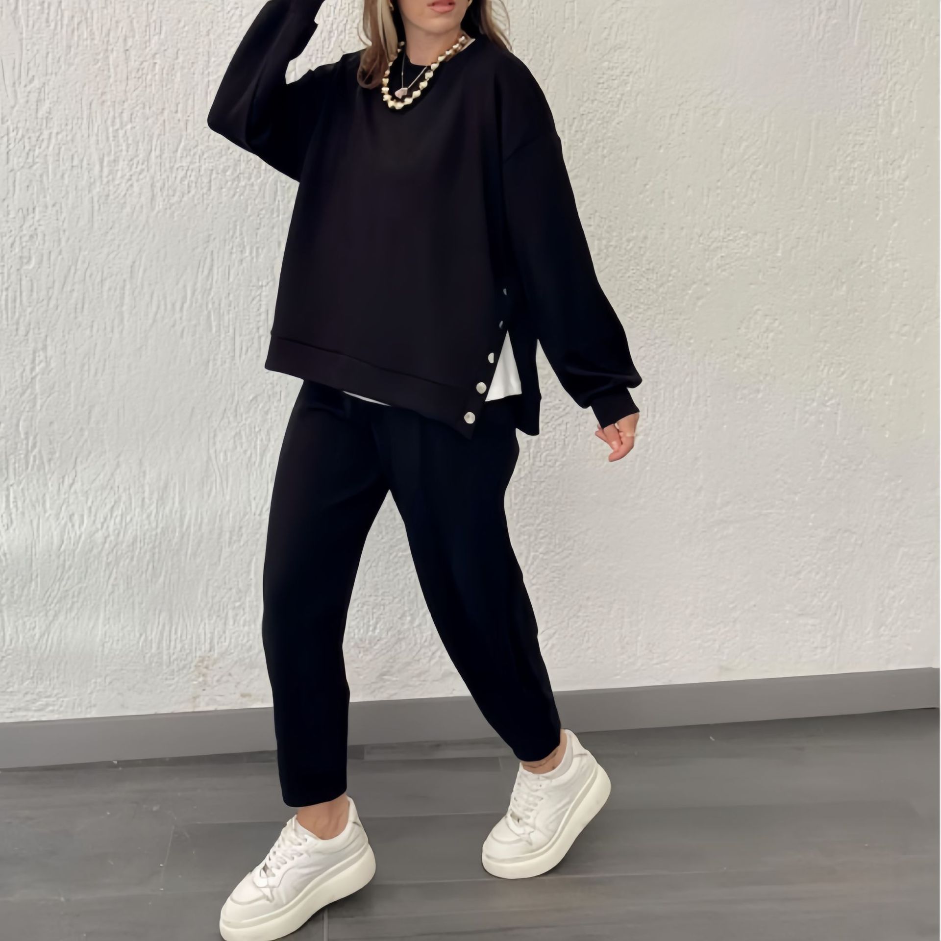 Women’s Trendy Solid Color Two-Piece Set Top & Pants