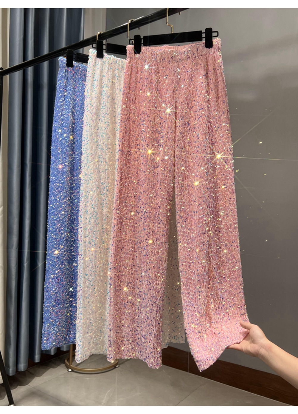 Sequin Velvet Elastic Waist Wide Leg Pants (Buy 2 Free Shipping)