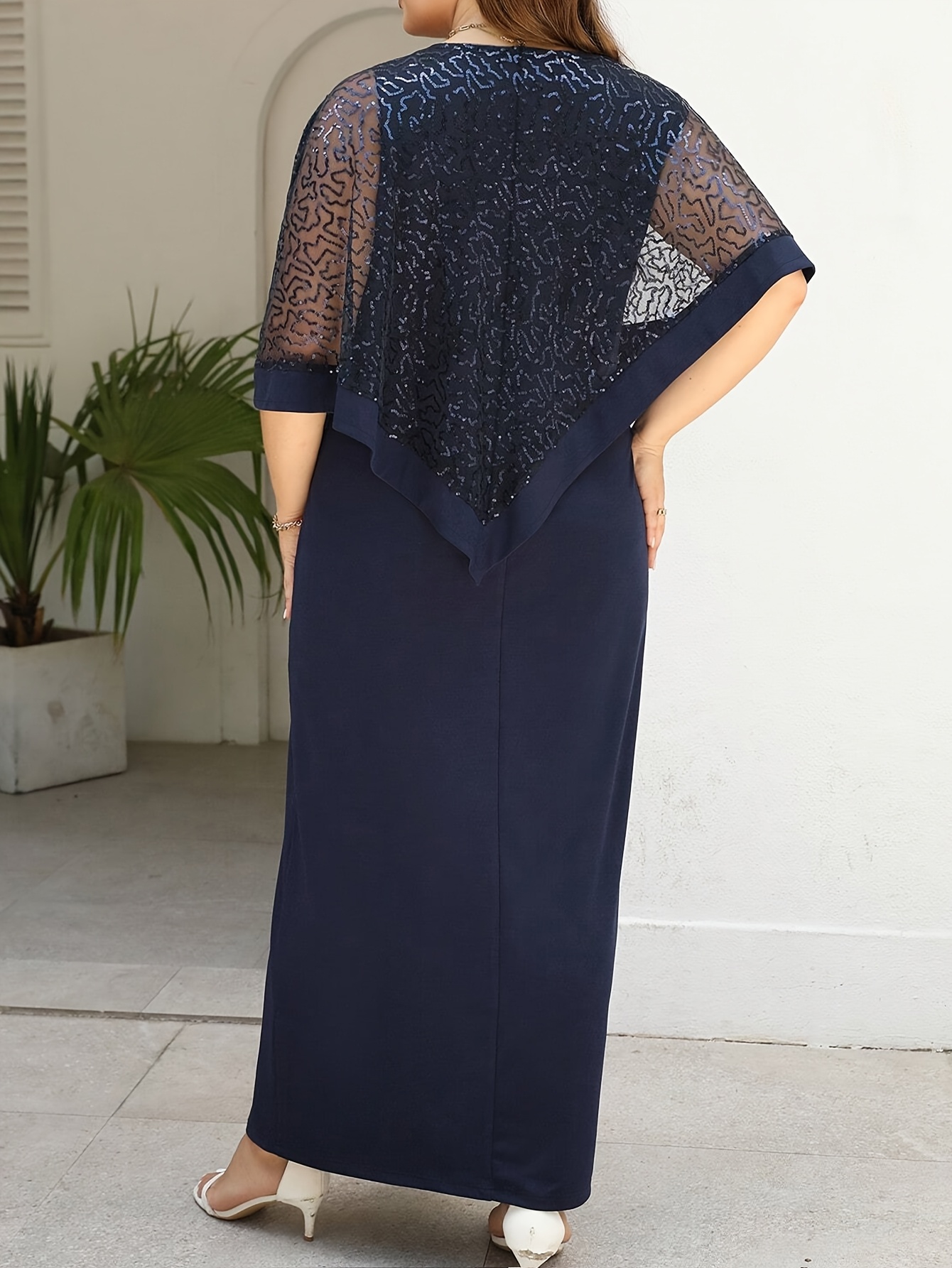 Elegant Sequin Mesh Overlay Slit Maxi Dress (Buy 2 Free Shipping)