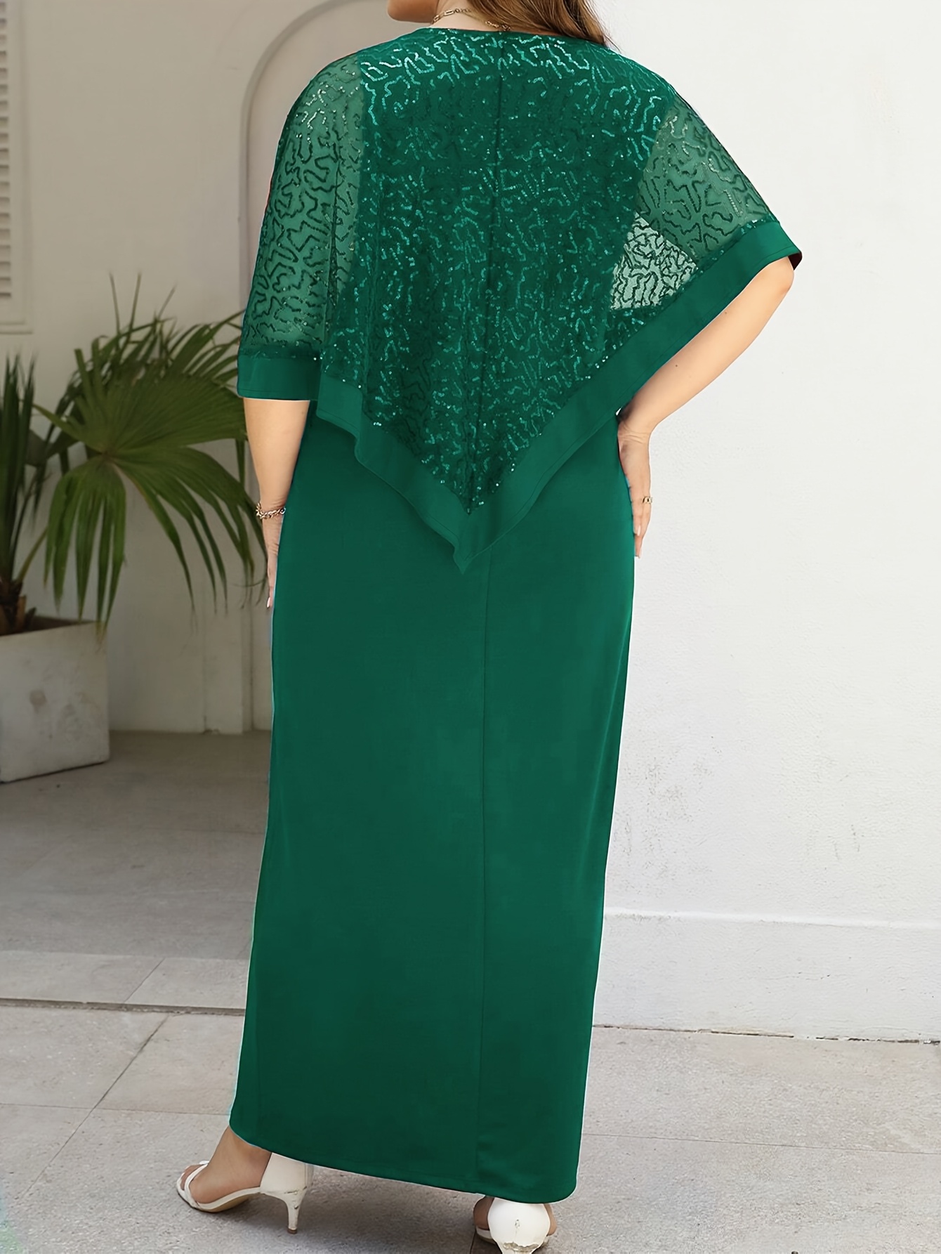 Elegant Sequin Mesh Overlay Slit Maxi Dress (Buy 2 Free Shipping)