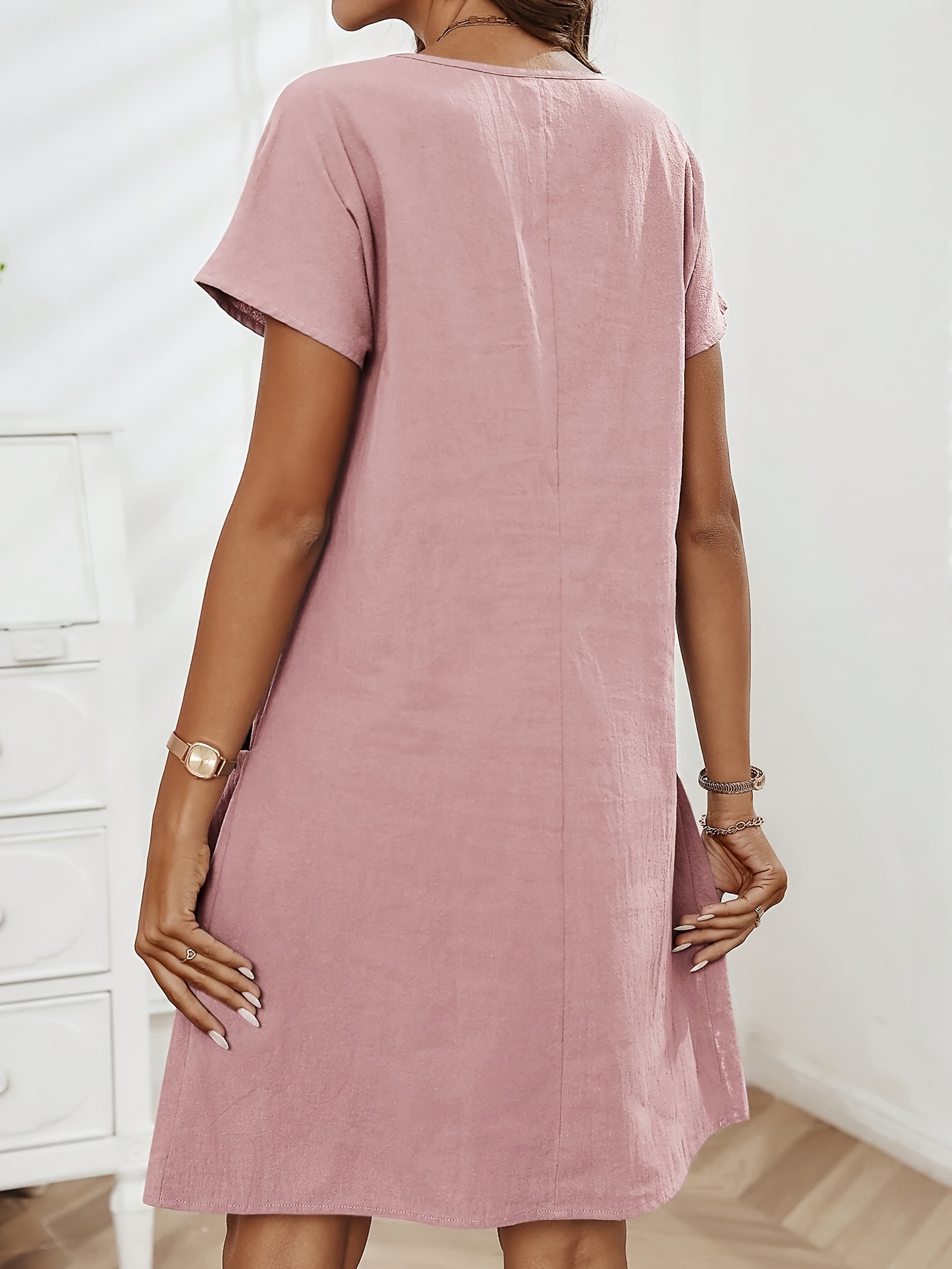 Casual Zip Front Pleated Pocket Cotton Dress (Buy 2 Free Shipping)