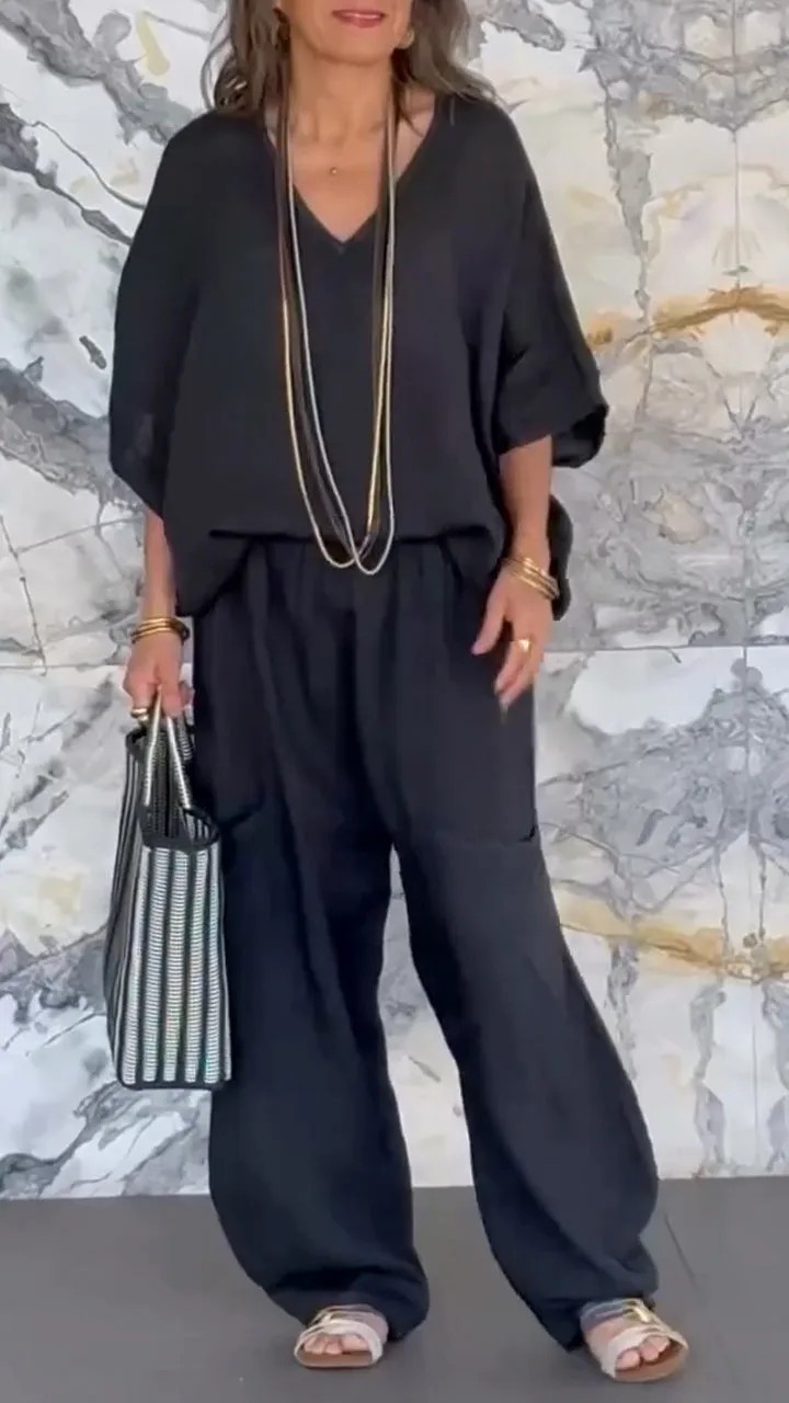 Relaxed Fit Cotton-Linen Two-Piece Set (Buy 2 Free Shipping)