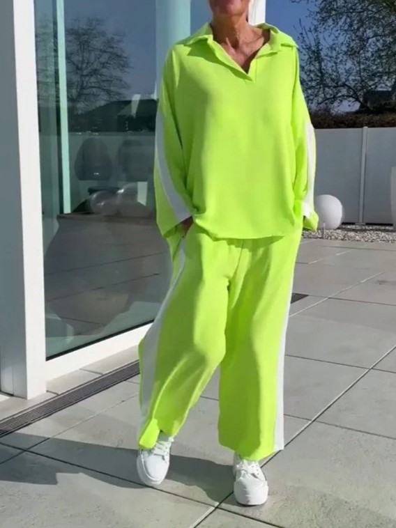 Relaxed Fit V-Neck Top Wide-Leg Pants Two Piece Set (Buy 2 Free Shipping)