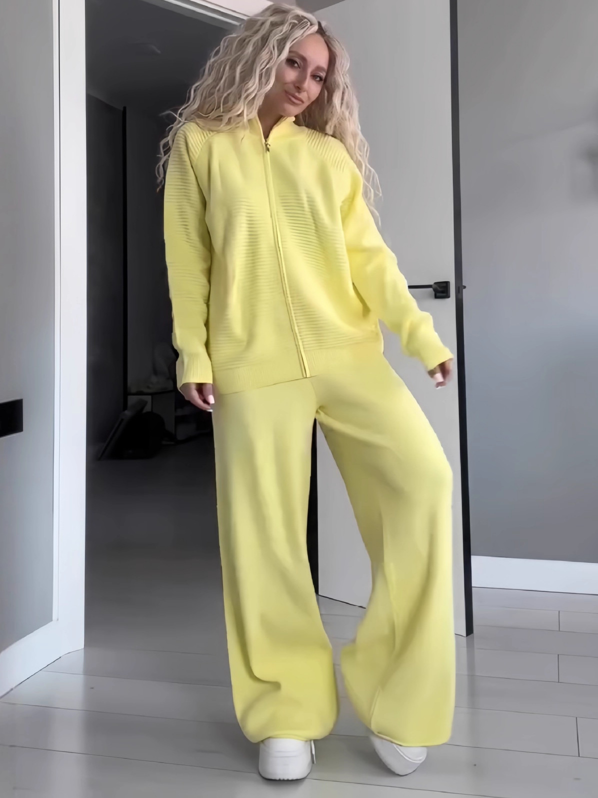 Casual Zip-Up Knit Lounge Two Piece Set (Buy 2 Free Shipping)