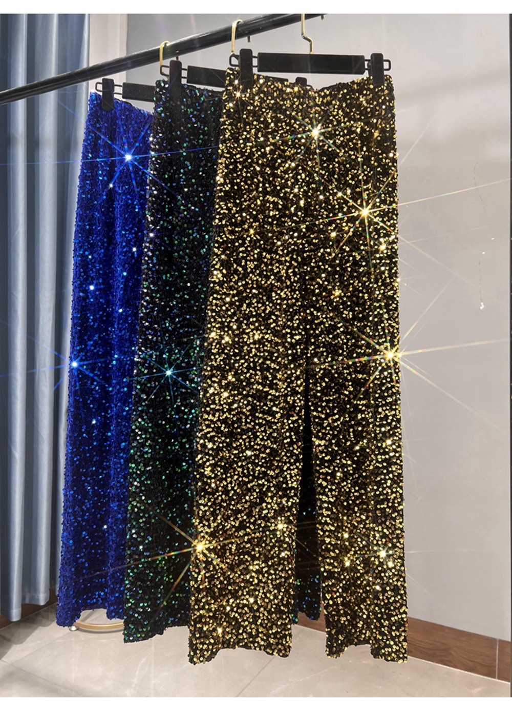 Sequin Velvet Elastic Waist Wide Leg Pants (Buy 2 Free Shipping)