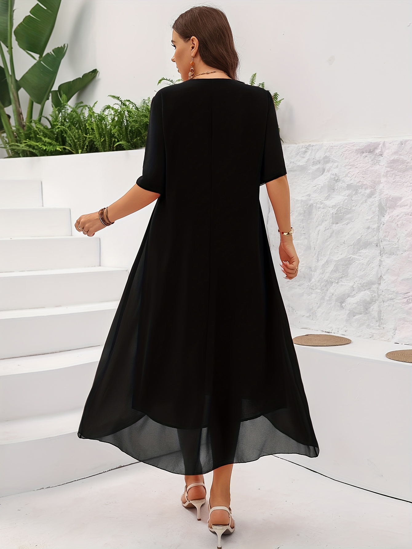 Elegant A-Line Layered Hem Floral Print Midi Dress