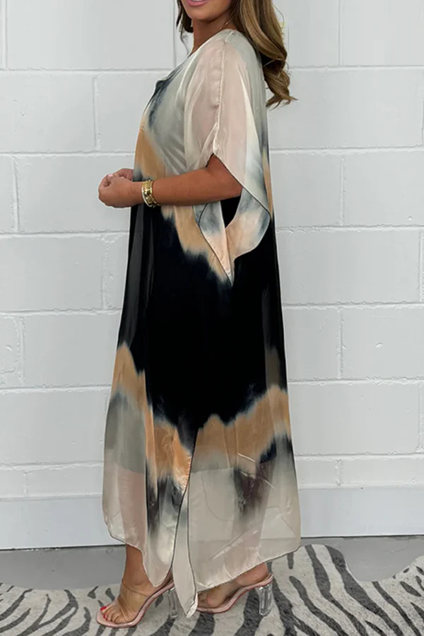 Boho Ombre Tie-Dye Maxi Dress with Batwing Sleeves (Buy 2 Free Shipping)