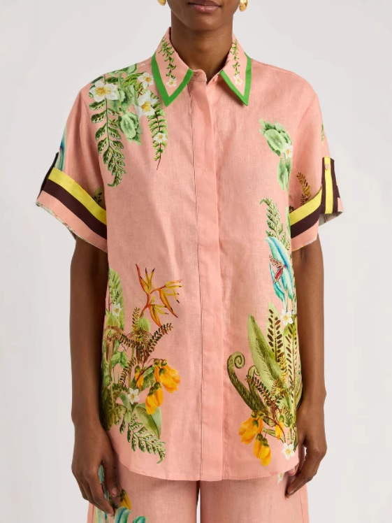 Relaxed Botanical Print Cotton-Linen Shirt and Pants Set (Buy 2 Free Shipping)