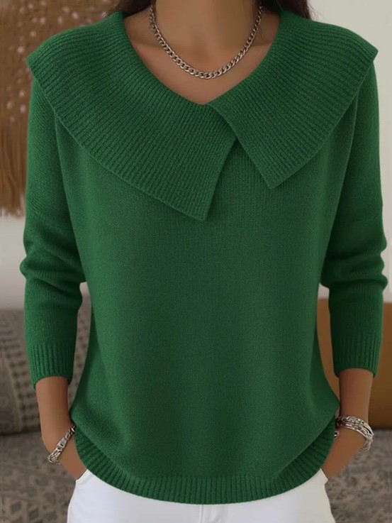 Elegant Wide Collar Knit Pullover Long Sleeve Sweater (Buy 2 Free Shipping)