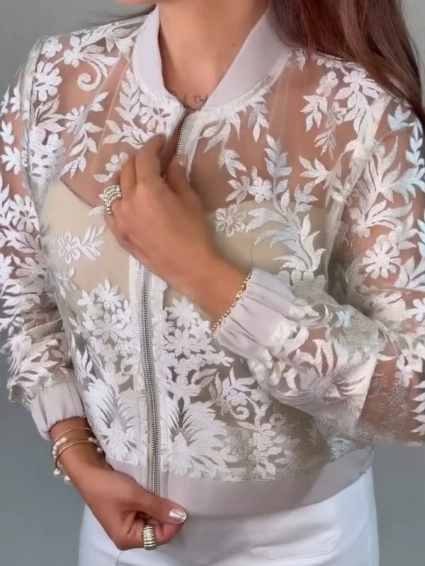 Elegant Floral Embroidered Mesh Jacket