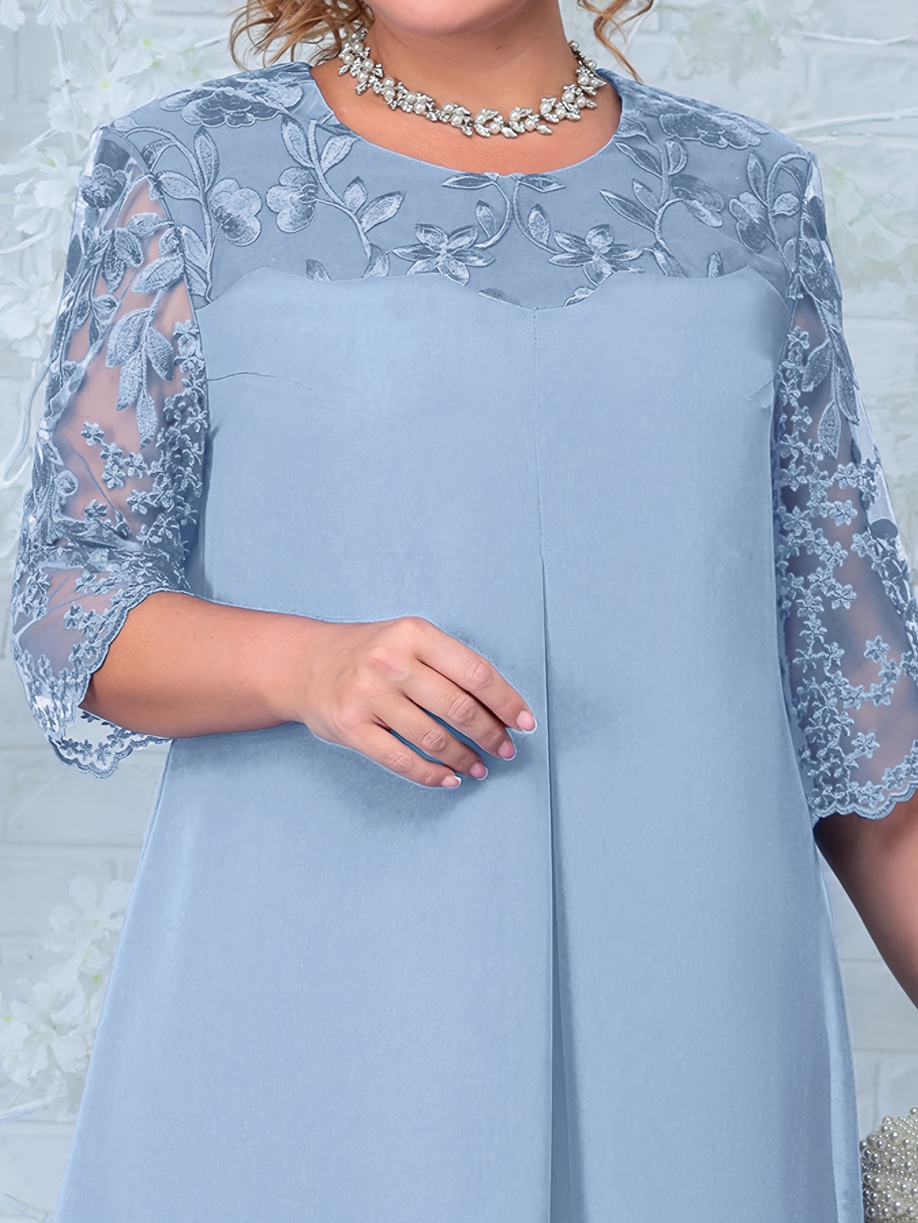 Elegant Plus Size Embroidered Chiffon Midi Dress (Buy 2 Free Shipping)