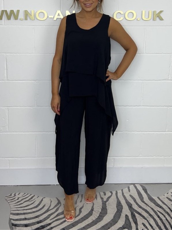 Flowy High-Low Layered Hem Wide Leg Two Piece Set (Buy 2 Free Shipping)