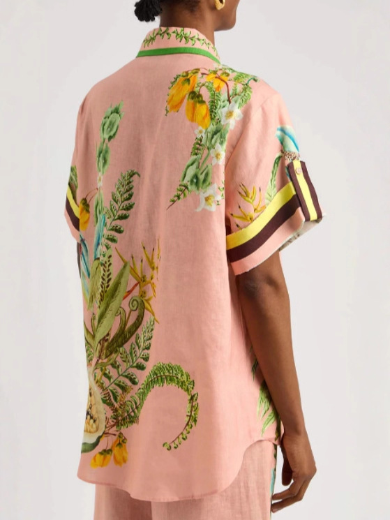 Relaxed Botanical Print Cotton-Linen Shirt and Pants Set (Buy 2 Free Shipping)