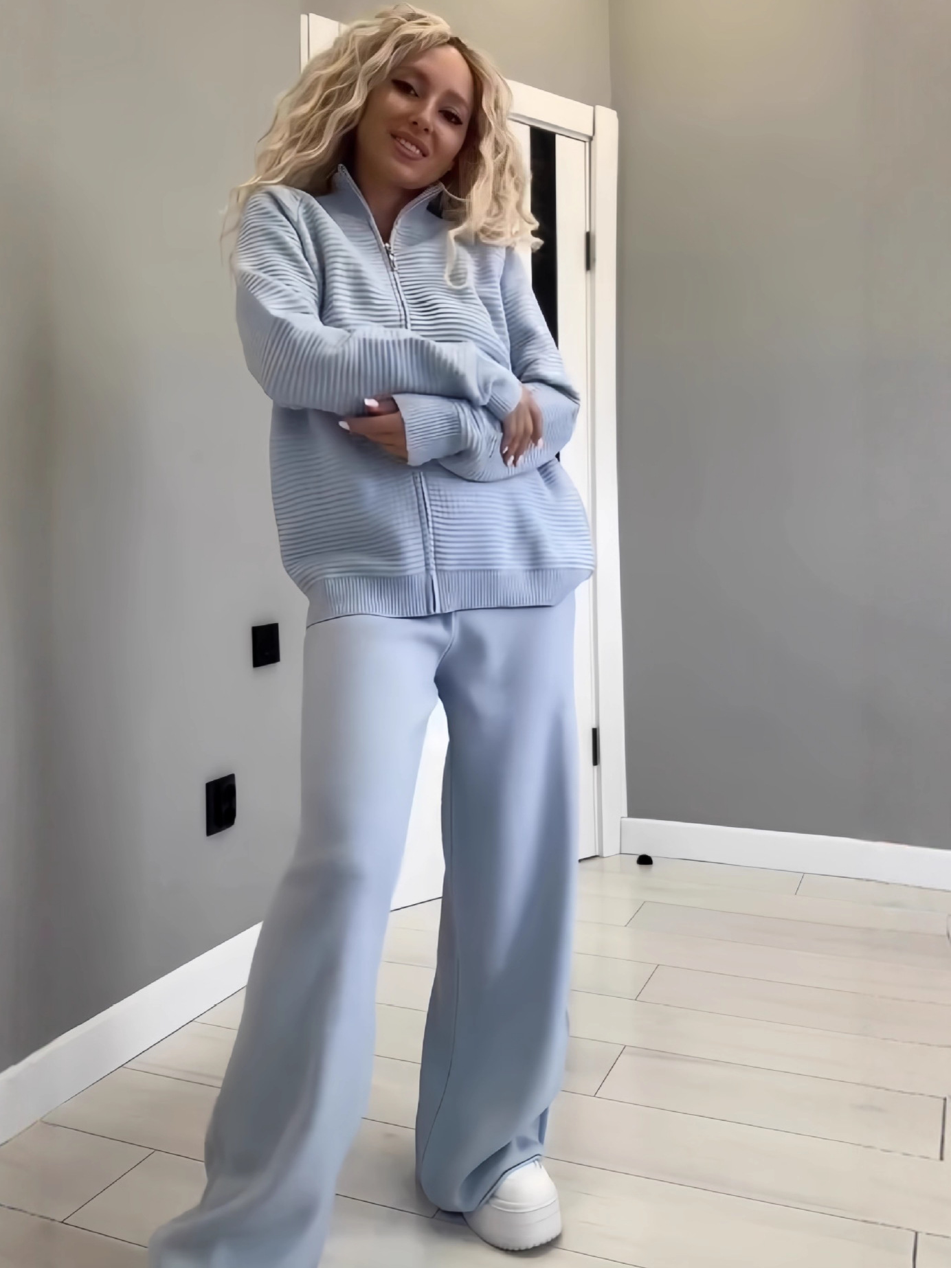 Casual Zip-Up Knit Lounge Two Piece Set (Buy 2 Free Shipping)