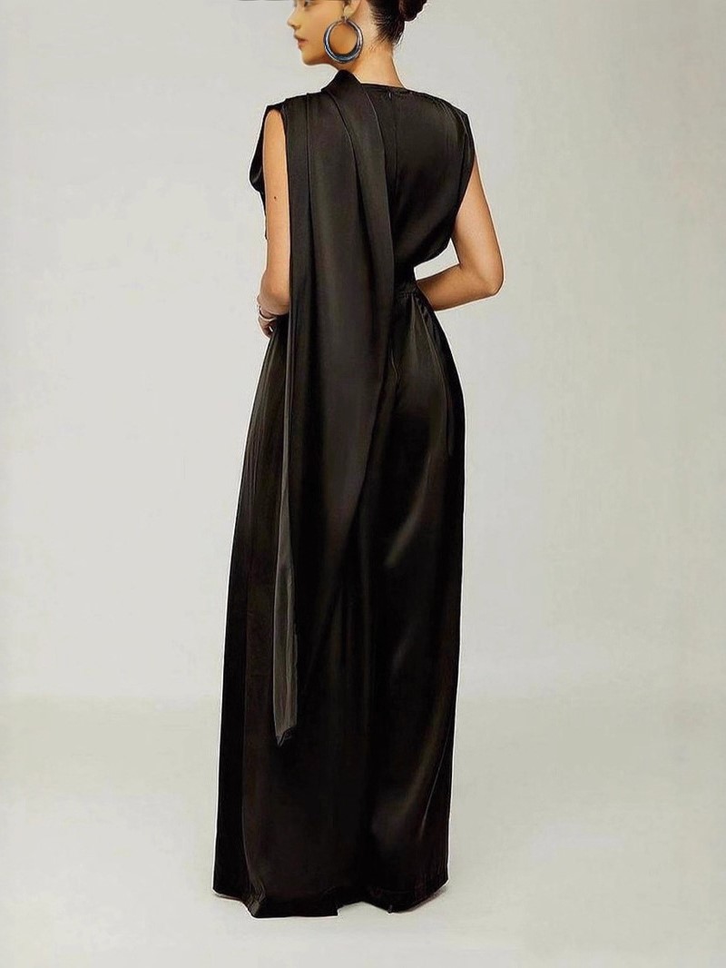 Elegant One Shoulder Draped Wide-Leg Belted Sleeveless Jumpsuit (Buy 2 Free Shipping)