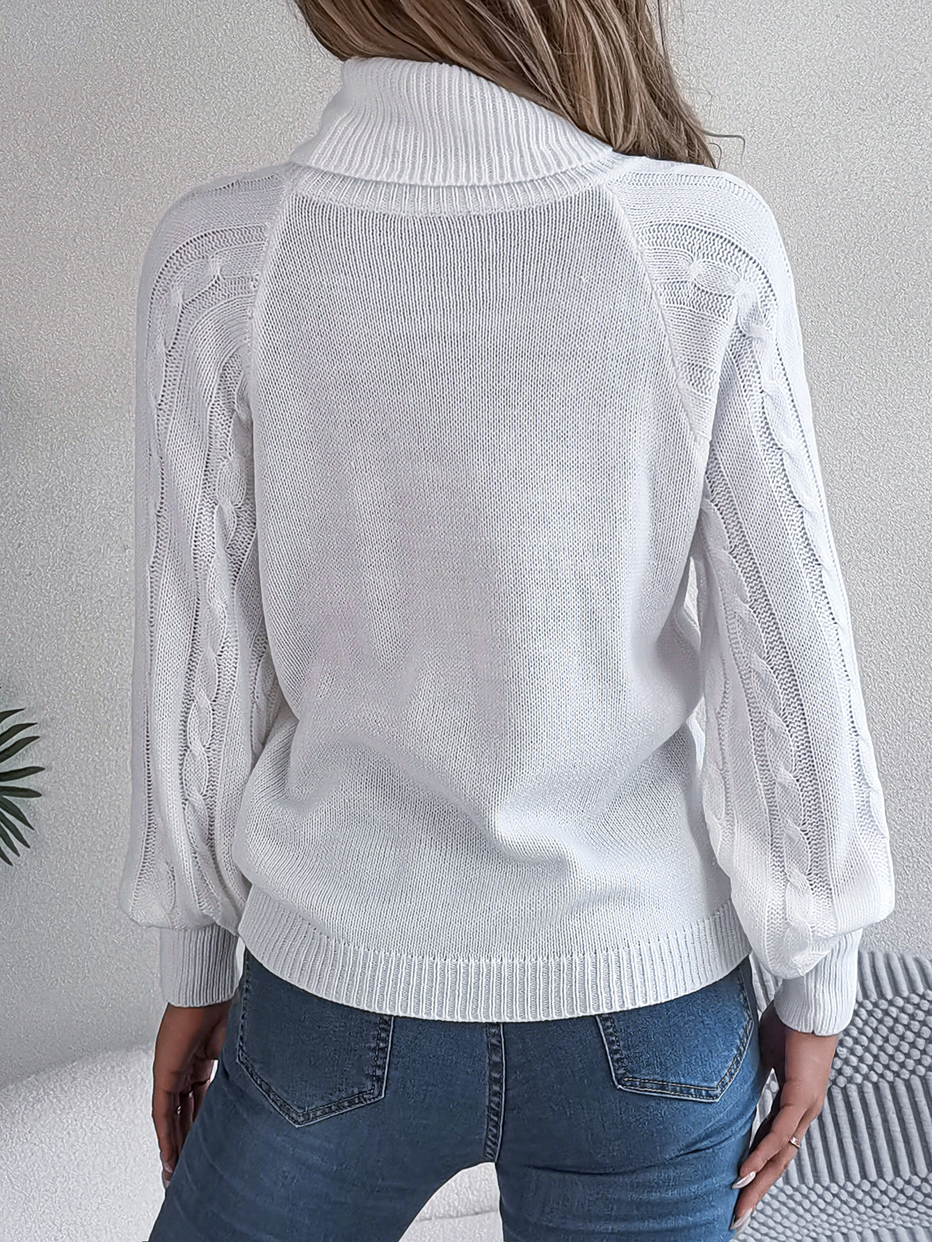 Cozy Turtleneck Cable Knit Button Accent Sweater