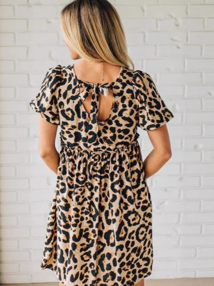 Chic Leopard Tie-Back Pocket Midi Dress (Buy 2 Free Shipping)