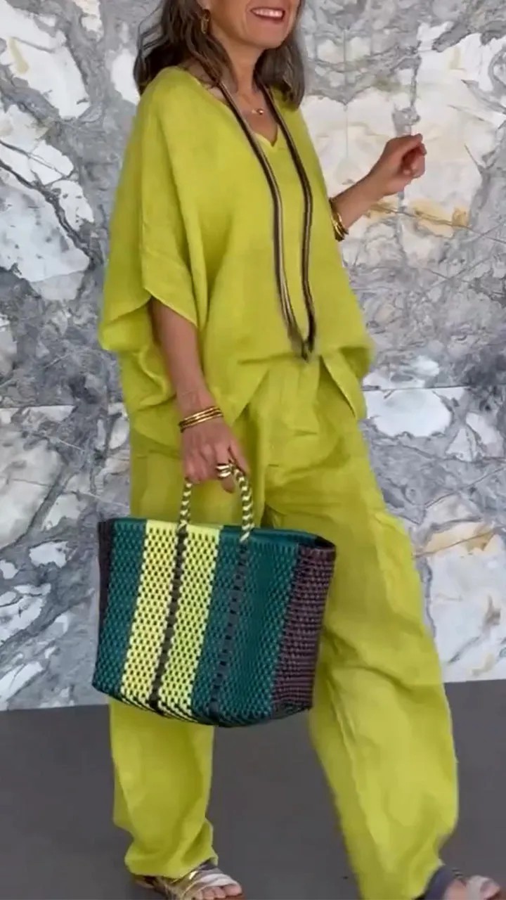 Relaxed Fit Cotton-Linen Two-Piece Set (Buy 2 Free Shipping)