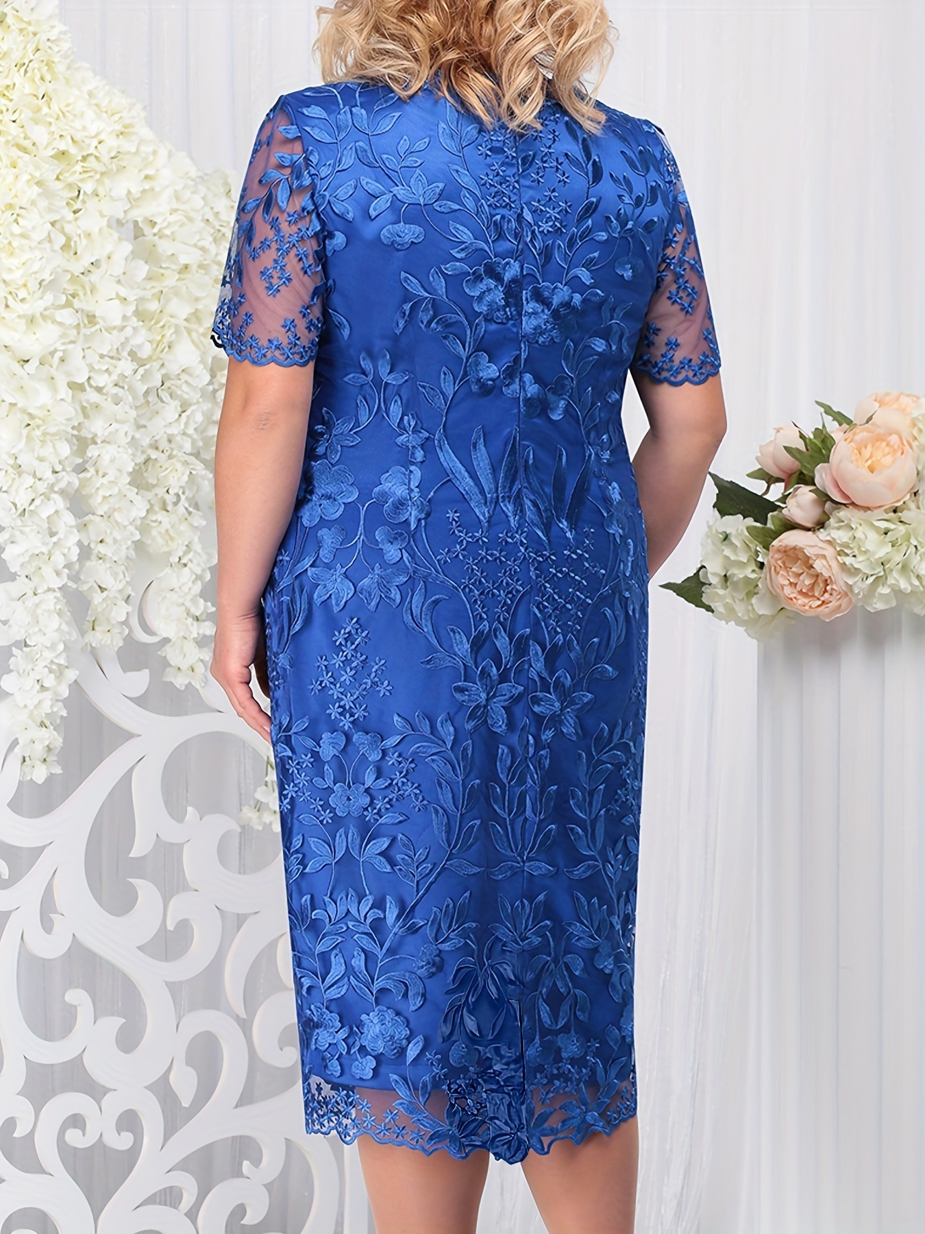 Elegant Floral Embroidered Mesh Sleeve Midi Dress (Buy 2 Free Shipping)