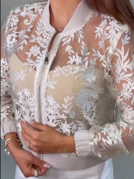 Elegant Floral Embroidered Mesh Jacket