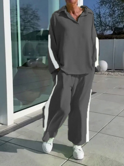 Relaxed Fit V-Neck Top Wide-Leg Pants Two Piece Set (Buy 2 Free Shipping)