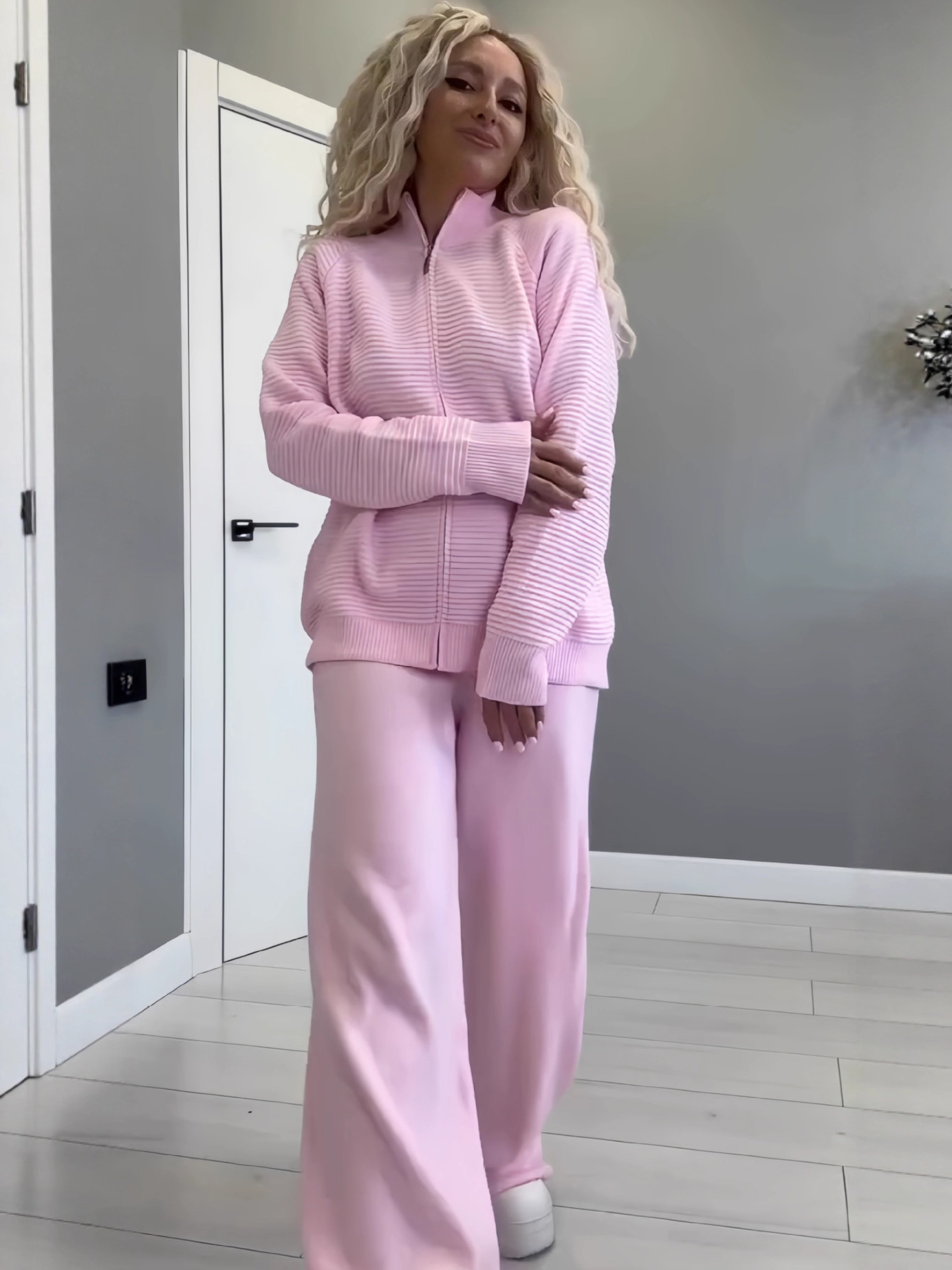 Casual Zip-Up Knit Lounge Two Piece Set (Buy 2 Free Shipping)