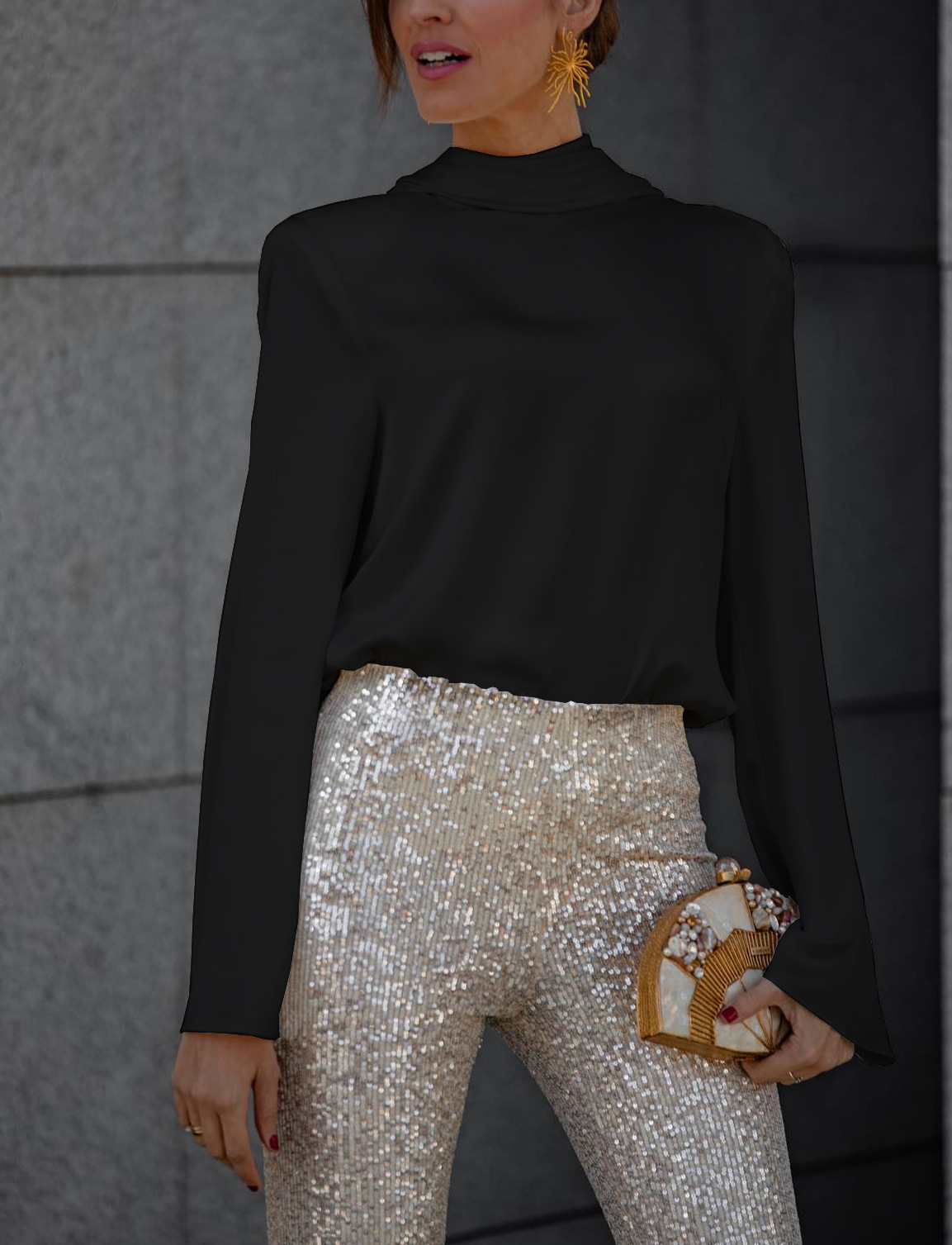 Diva Sequin High Rise Elastic Waist Flare Pants