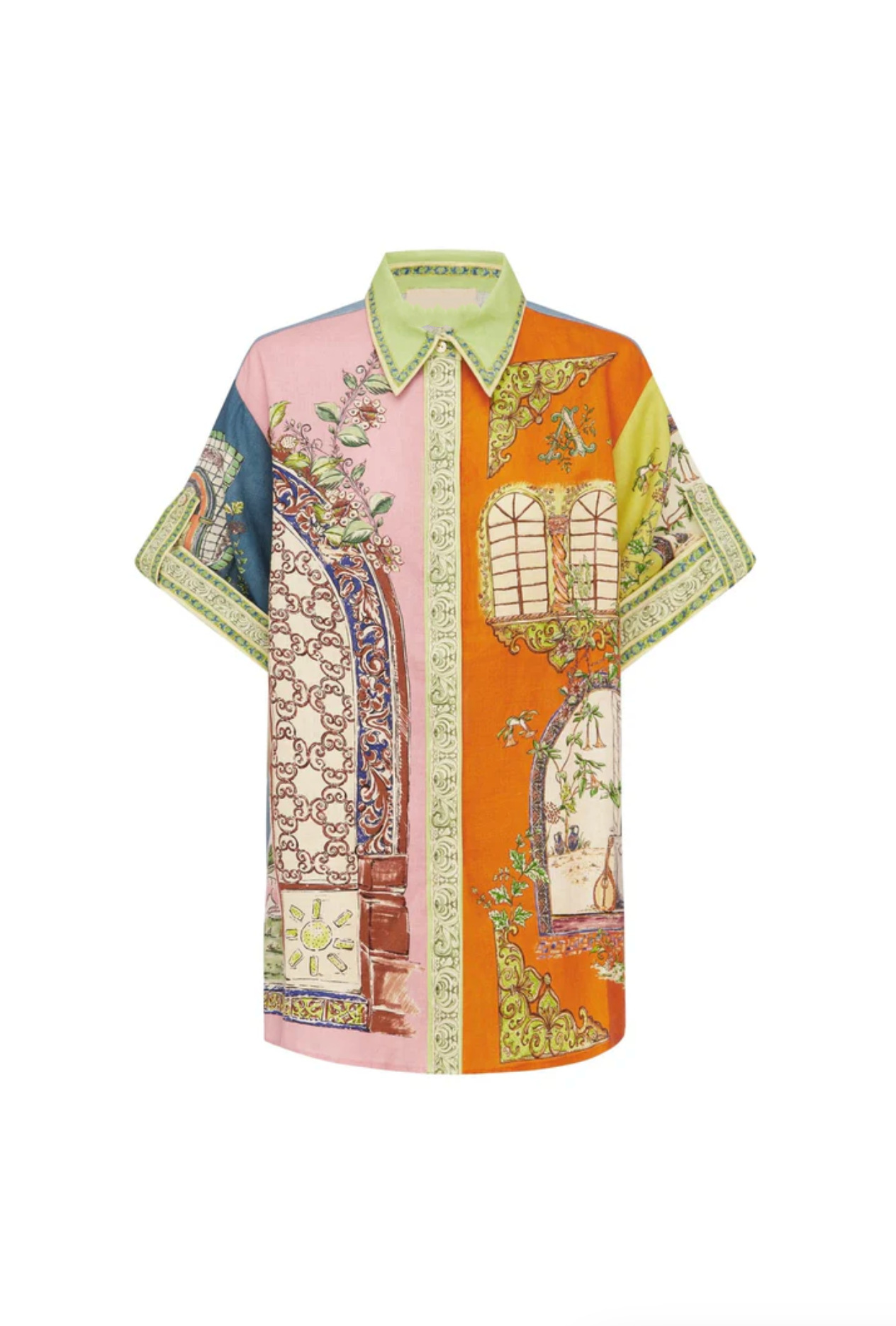 Unique Print Loose Short Sleeve Shirt and Elastic Waist Drawstring Pocket Shorts Set