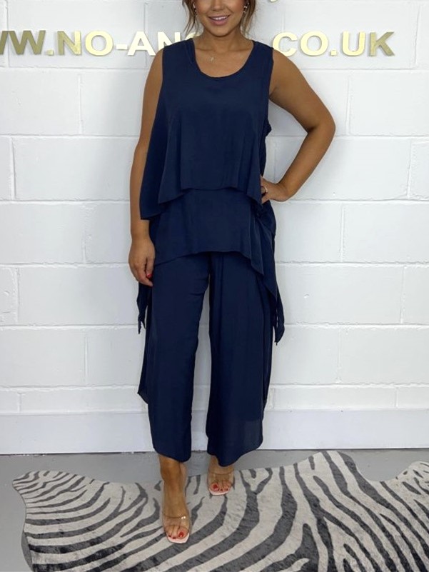 Flowy High-Low Layered Hem Wide Leg Two Piece Set (Buy 2 Free Shipping)