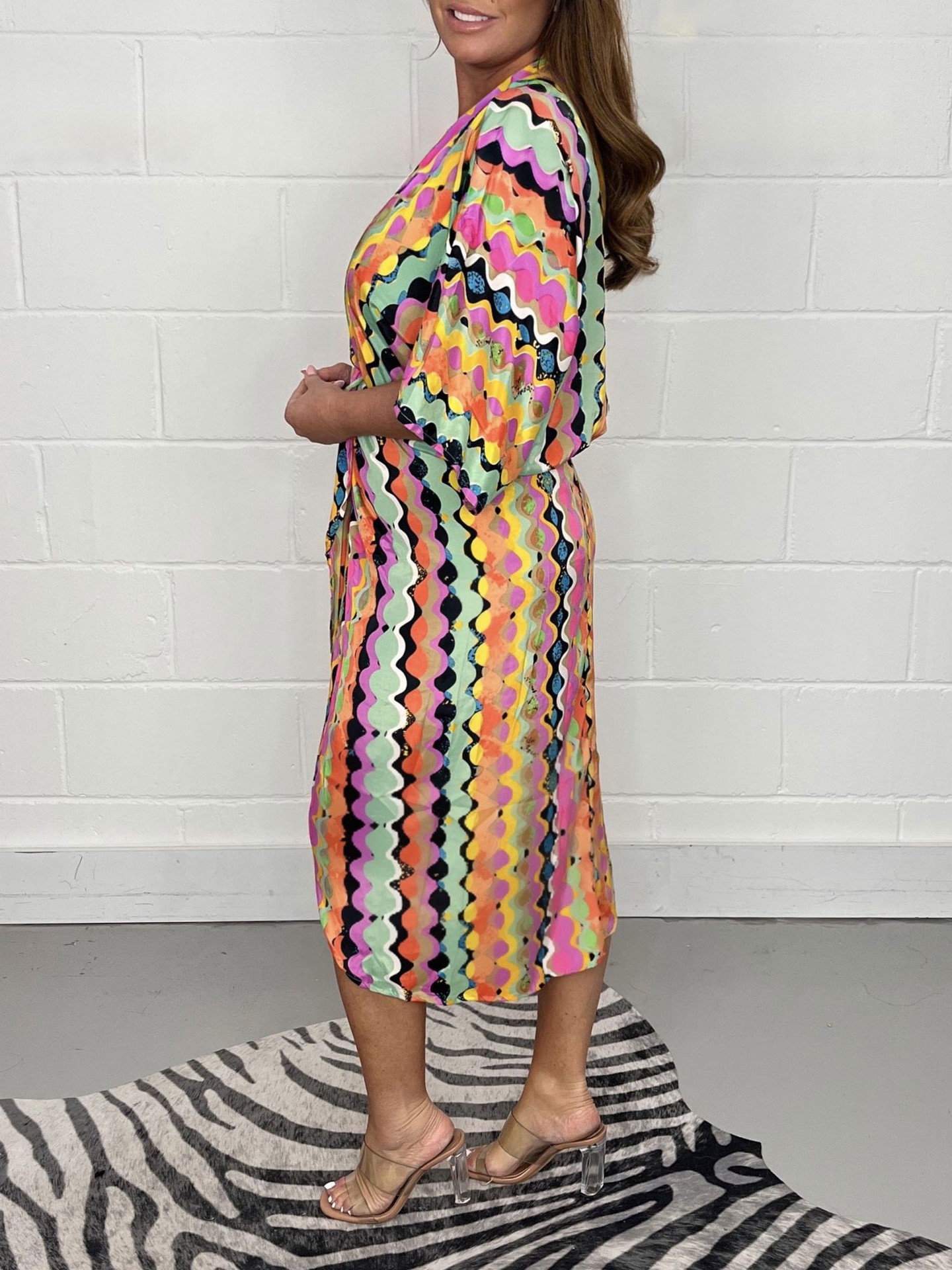 Colorful Print Twist Front Midi Dress (Buy 2 Free Shipping)