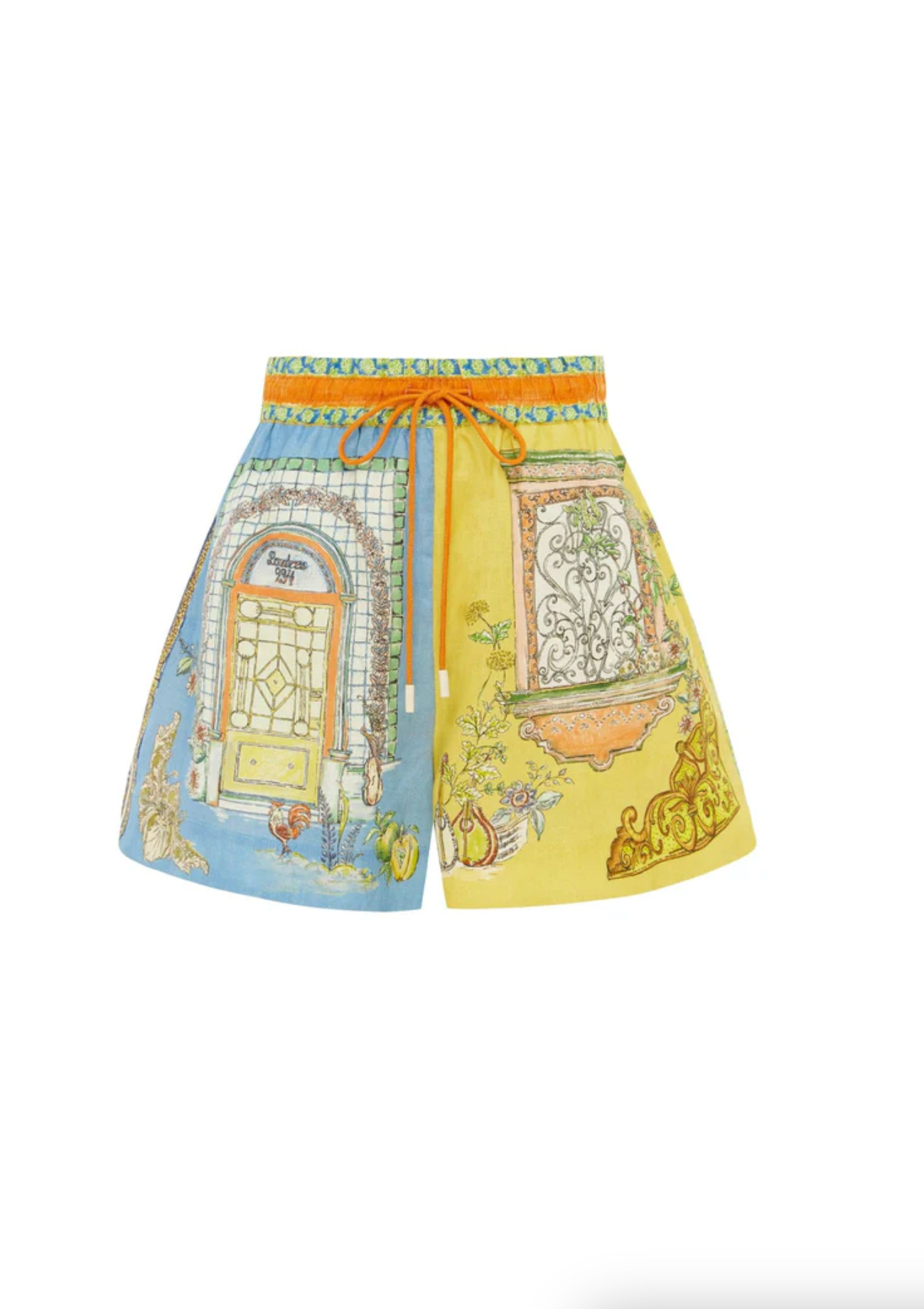 Unique Print Loose Short Sleeve Shirt and Elastic Waist Drawstring Pocket Shorts Set