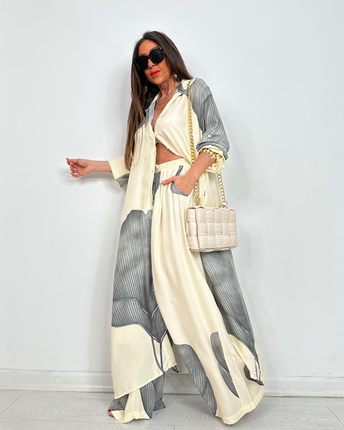 Chic Printed Longline Shirt & Wide-Leg Pants Two Piece Set (Buy 2 Free Shipping)