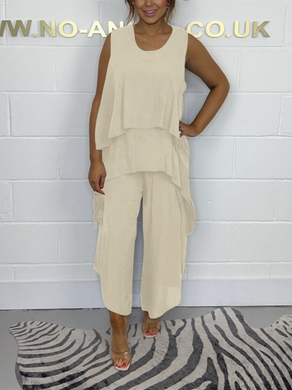 Flowy High-Low Layered Hem Wide Leg Two Piece Set (Buy 2 Free Shipping)