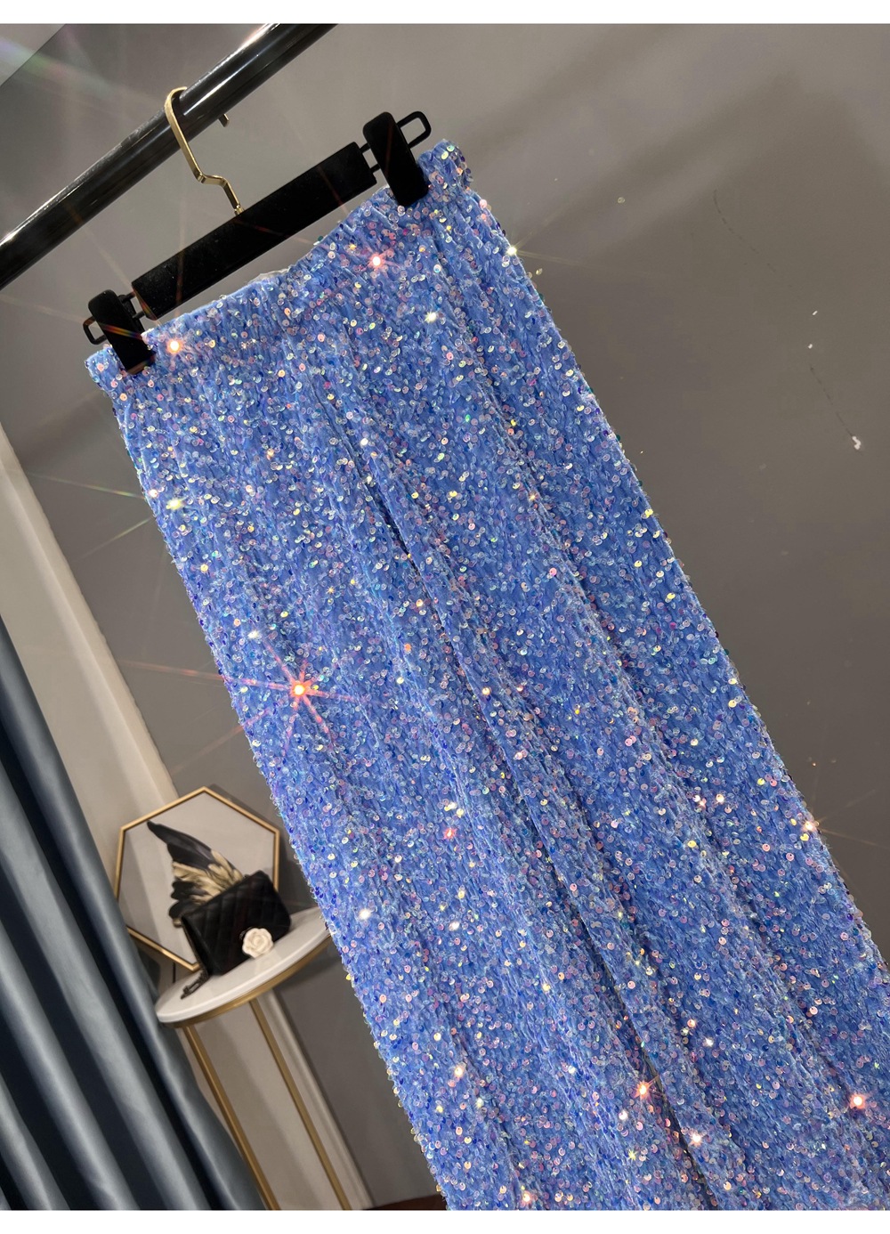 Sequin Velvet Elastic Waist Wide Leg Pants (Buy 2 Free Shipping)