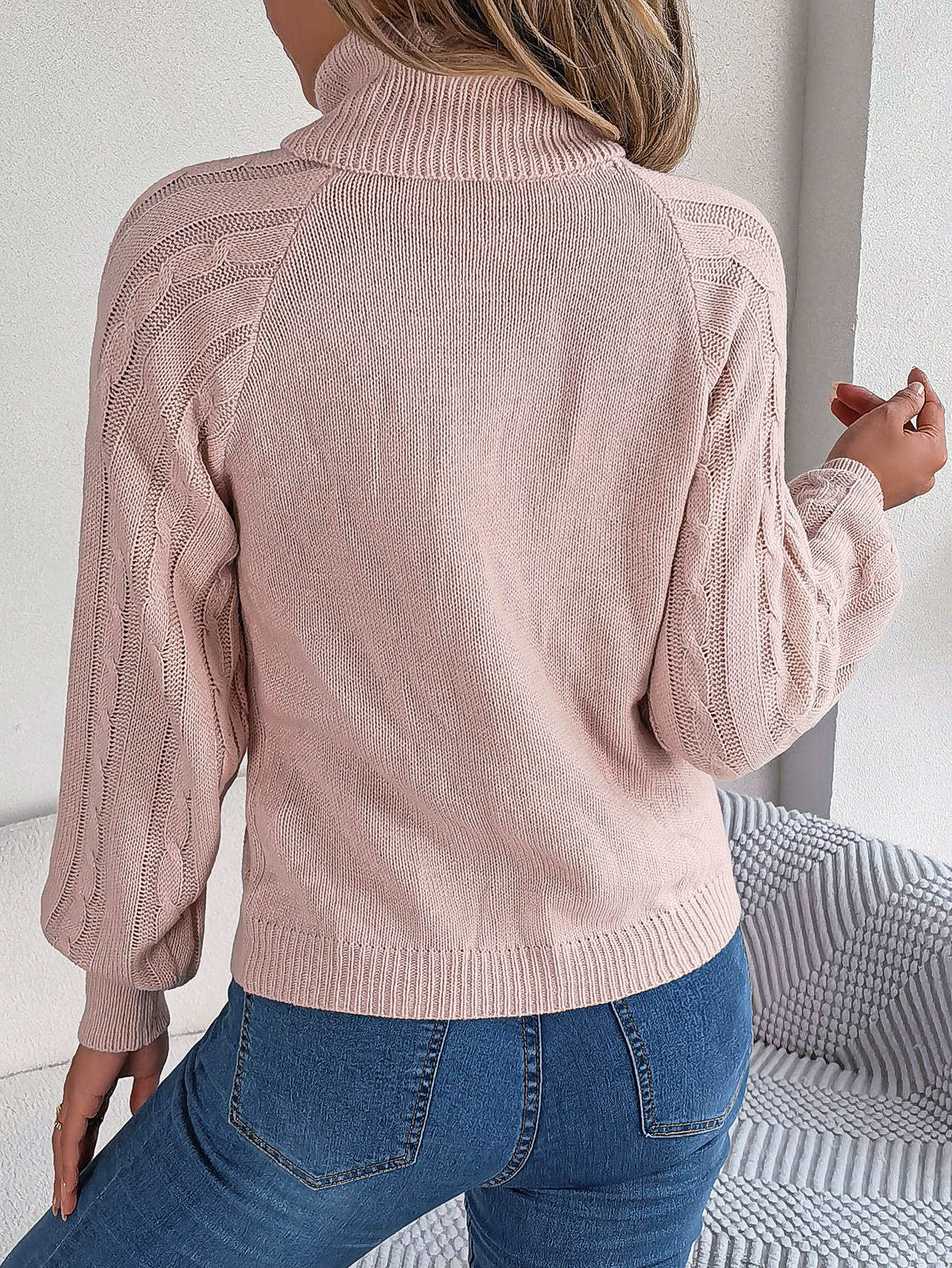 Cozy Turtleneck Cable Knit Button Accent Sweater