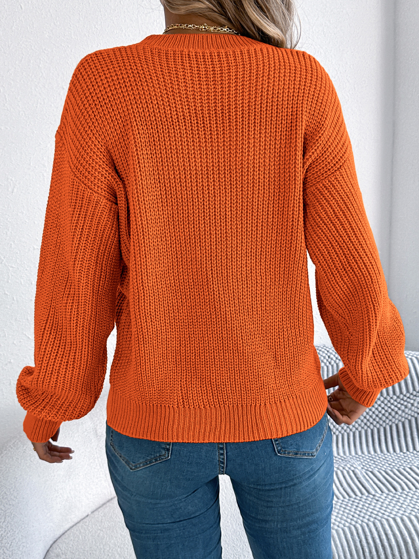Elegant Textured Knit V Pattern Pullover Sweater