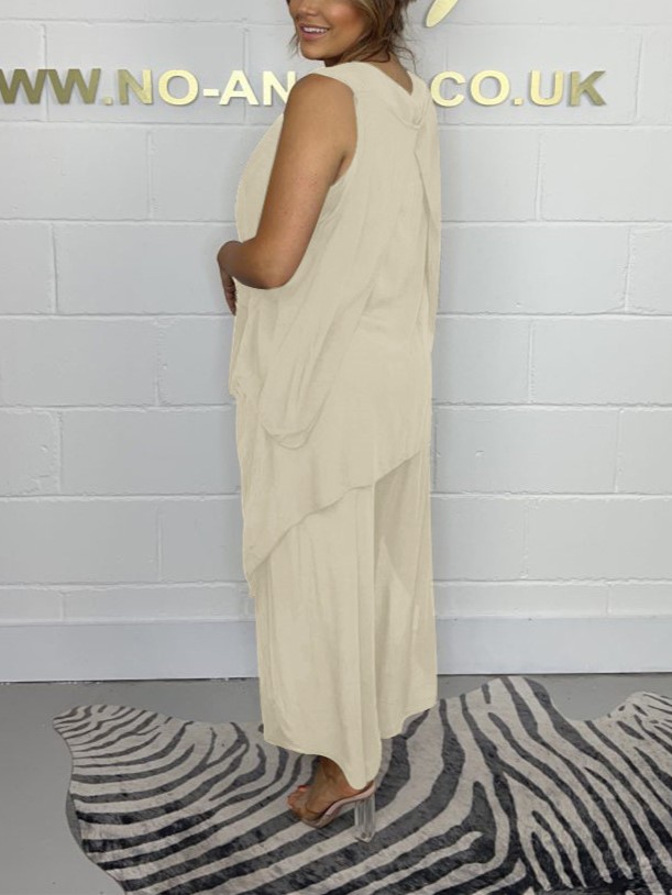 Flowy High-Low Layered Hem Wide Leg Two Piece Set (Buy 2 Free Shipping)