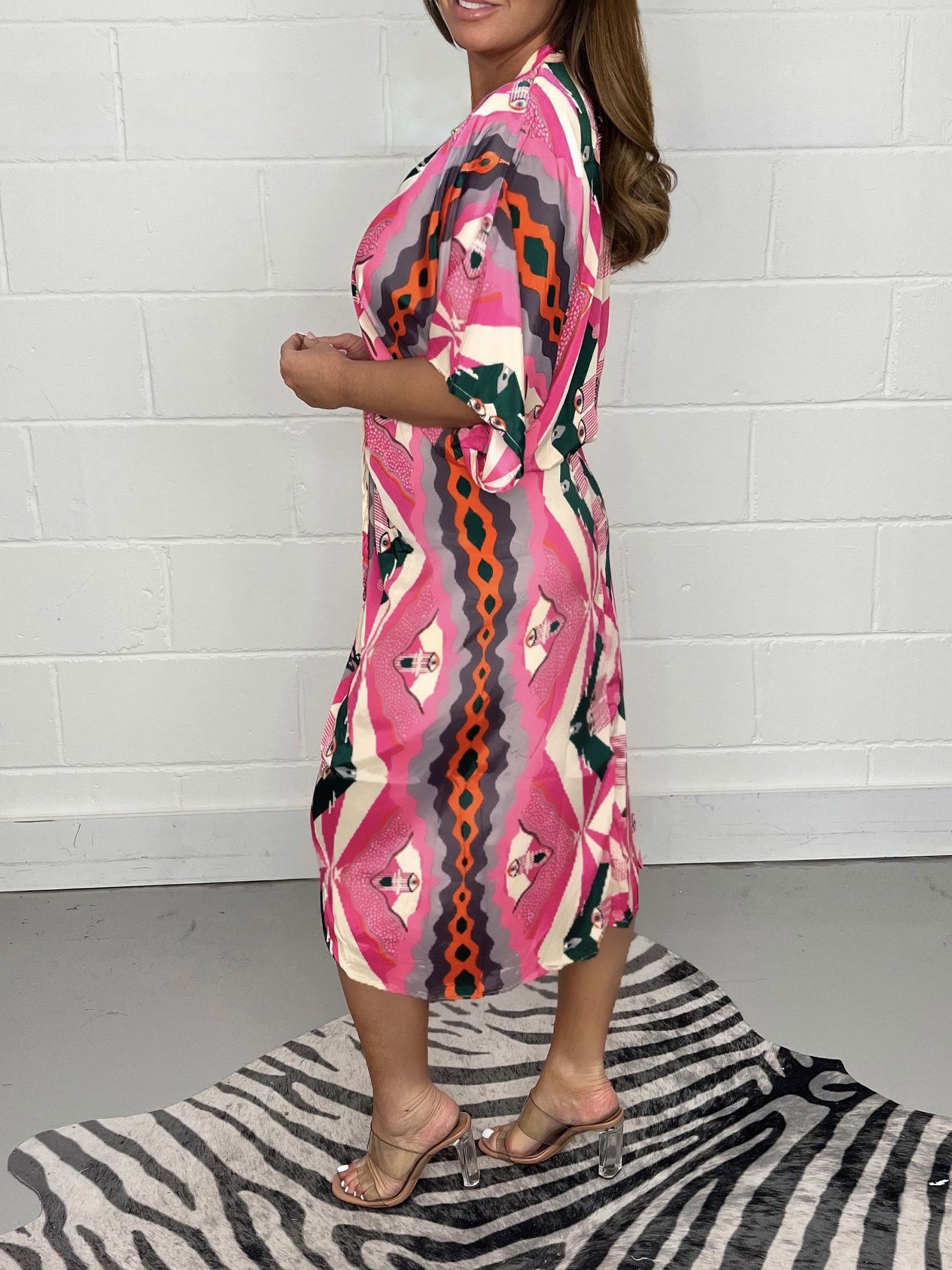 Colorful Print Twist Front Midi Dress (Buy 2 Free Shipping)