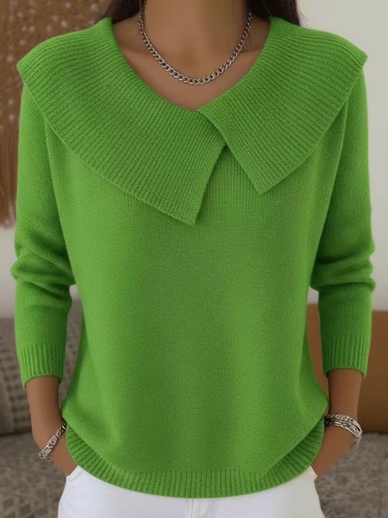 Elegant Wide Collar Knit Pullover Long Sleeve Sweater (Buy 2 Free Shipping)