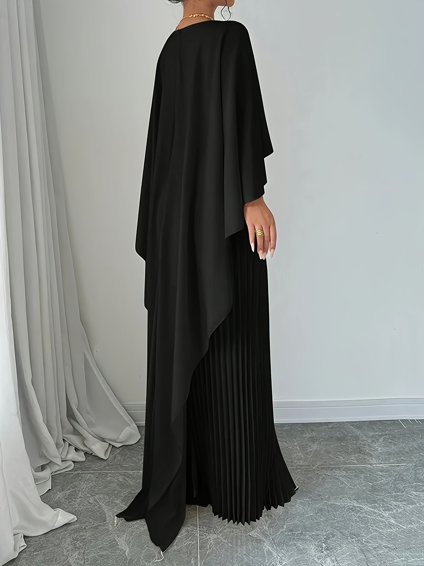Elegant Cape Overlay Pleated Maxi Dress (Buy 2 Free Shipping)